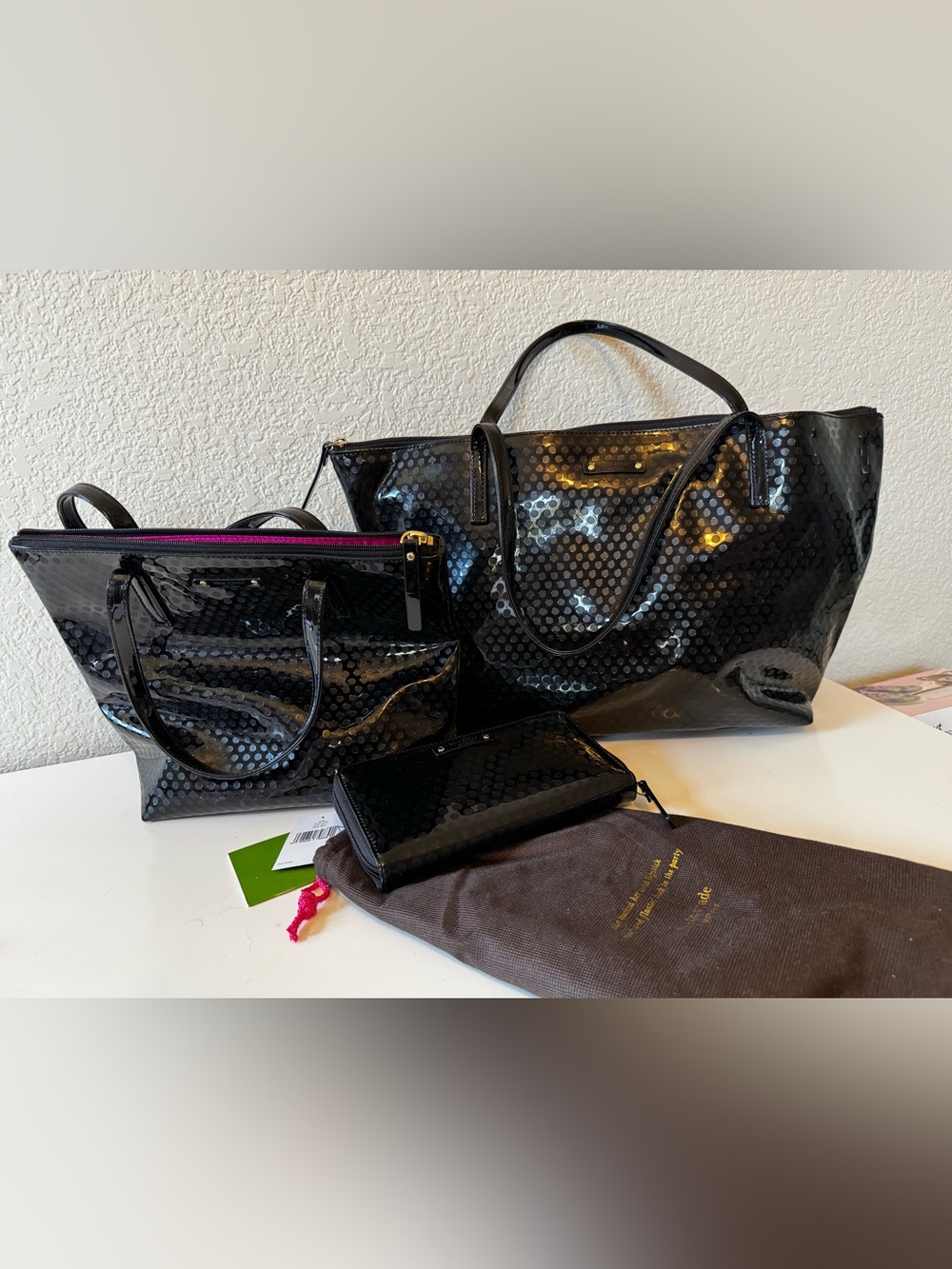 Kate Spade Sophie Beale Street Black Patent large and medium Tote with wallet